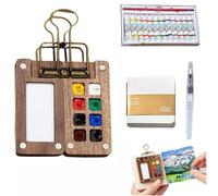 Tobios Watercolor Set,Mini Watercolor Paint Sets,Pocket Artist Travel Watercolor Kit,with Sketchbook & Wooden 8/15 Grid Paint Box,for Artists, Painting Beginners (8-Grid Set)