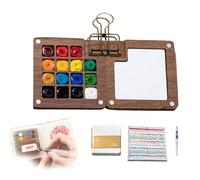 Tobios Watercolor Set,Mini Watercolor Paint Sets,Pocket Artist Travel Watercolor Kit,with Sketchbook & Wooden 8/15 Grid Paint Box,for Artists, Painting Beginners (15-Grid Set)