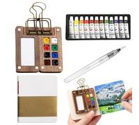 Tobios Watercolour Kit, Tobio Mini Watercolour Set, T-obios Mini Watercolor Paint Set Travel, Portable Painting Palette S-et, with Clip Brush Pen Sketchbook for Artists Painters Students (8 Grids)