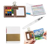Tobios Watercolour Kit, Tobio Mini Watercolour Set, T-obios Mini Watercolor Paint Set Travel, Portable Painting Palette S-et, with Clip Brush Pen Sketchbook for Artists Painters Students (15 Grids)