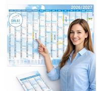 TOBJA School Year Calendar A1 2026/2027 "Sky Blue" - 14 Months Aug 2026 - Sep 2027, Holidays/Holidays DE & AT, 150 g, Writeable, Folded, Wall Calendar 2026 2027