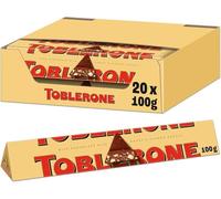 Toblerone Milk Chocolate Bar Multipack, Swiss Chocolate with Honey and Almond Nougat, 20 x 100 g Bar Per Box (1 Box Total)