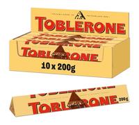 Toblerone Milk Chocolate Bar with Honey & Almond Nougat, 200 g (10-Pack) | Smooth Milk Chocolate with Honey & Almond Nougat, Perfect for Sharing or Gifting, Individually Wrapped for Freshness