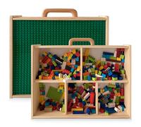 Toblock Wooden Box for Lego Building Blocks - DIY Organizer with Sliding Lid, Baseplate & Handle - Flat-Pack Storage Case to Assemble