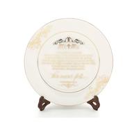 TOBOHU Thoughtful Wedding Anniversary Keepsake for Mr and Mrs - 1 Corinthians 13 Unique Gold Porcelain Plate with Wooden Display Stand -23CM, Newlywed Bridal Shower Engagement Gifts