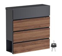 Toboli Letter Box w/Newspaper Compartment V63 Wall Letterbox Post Box Anthracite Grey and Wood
