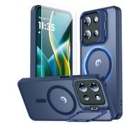 TOBOVON for Motorola Moto G 2025 Case, Fits MagSafe, with Built-in Camera Ring Stand & Sceen Protector, Slim Translucent Matte Military-Grade Drop Protection Magnetic Cover, Blue