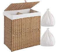 TOBSD Double Laundry Basket with Cover Wicker Laundry Basket, Double Laundry Hamper for Bathroom,22 x 12.2 x 24inches