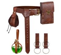 TobWeaL 7PCS Renaissance Belt Pouch Set Medieval Pirate Costume Accessories | Viking Pirate Costume Gear with Leather Bracers, Skirt Hike Clips for Women & Men, LARP, Ren Faire, Fantasy Cosplay Halloween