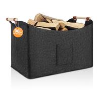 TOBWOLF 96L Foldable Firewood Basket, Log Baskets for Fireplaces, Felt Bag, 60 x 40 x 40 cm, XXXL Wood Basket with Carry Handles, Extra Thick Felt and Reinforced Handle Storage Baskets for Shopping
