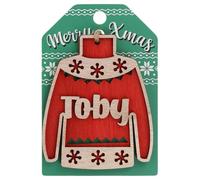 Toby Name Christmas Jumper Wooden Tree Decoration Personalised Bauble Xmas Red