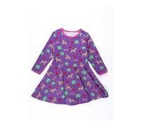 Toby Tiger Girl's Horse Print Long-Sleeved Skater Dress in Purple | Size: 7-8 Years Toby Tiger Purple 7-8 Years