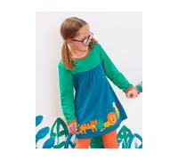Toby Tiger Girl's Wild Cats Applique T-Shirt Dress in Green | Size: 5-6 Years Toby Tiger Green 5-6 Years