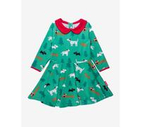 Toby Tiger Organic Christmas Dog Print Long-Sleeved Skater Dress - 6-7y / 122cm