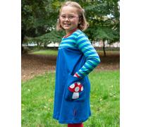 Toby Tiger Girl's Floral Mushroom Applique Dress in Blue | Size: 5-6 Years Toby Tiger Blue 5-6 Years