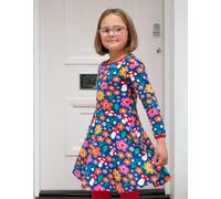 Toby Tiger Organic Floral Mushroom Print Long-Sleeved Skater Dress - 2-3y / 98cm