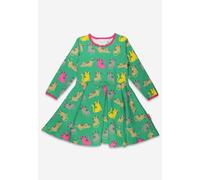 Toby Tiger Girl's Kitten Print Skater Dress in Green | Size: 6-7 Years Toby Tiger Green 6-7 Years