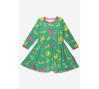 Toby Tiger Girl's Kitten Print Skater Dress in Green | Size: 7-8 Years Toby Tiger Green 7-8 Years