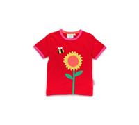 Toby Tiger Sunflower Bee Applique Short-Sleeved T-Shirt in Red | Size: 2-3 Years Toby Tiger Red 2-3 Years