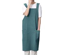 Tobyan Soft Cotton Linen Apron for Women - Non-tie Cross Back Apron with Pockets, Great for Florist and Kitchen, Olive, XXL