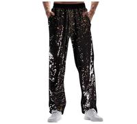 Tobysper Glitter Trousers Men's Sequins Black Shiny Silver Trousers Disco Glitter Metallic Trousers Nightclub Stage Costumes Men Clubwear Rave Shiny Jogging Bottoms Fancy Dress Cargo Trousers, black,