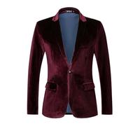 Tobysper Men's Gentleman Velvet Suit Wedding Tuxedo Christmas Jacket Velvet Jacket Slim Fit Business Suit Jacket 1 Button Placket Sporty Jacket Plain Blazer Sporty Suit Jacket, Wine Red, L