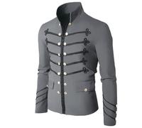 Tobysper Men's Medieval Jacket Print Retro Gothic Jacket Military Parade Punk Goth Jacket Napoleon Military Drummer Parade Jacket Plain Steampunk Fashion Stand-Up Collar Coat, gray, XXL