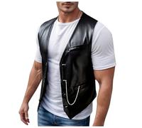 Tobysper Men's PU Leather Vest Motorcycle Club Vest Vintage Cowboy Slim Fit Vest Sleeveless Fitted Formal Dress Vest Gilet Fashion Vest with V Neck Rocker Party Vest, black, M