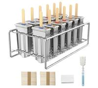 TOCCOOL 12-Piece Stainless Steel Popsicle Mold Set, DIY Popsicle Mold Set with Stand, Reusable Quick-Freezing Ice Maker, Comes with Sticks and Ice Packs