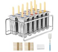 TOCCOOL 12-Piece Stainless Steel Popsicle Mold Set, DIY Popsicle Mold Set with Stand, Reusable Quick-Freezing Ice Maker, Comes with Sticks and Ice Packs (Flat Square)