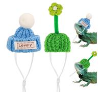 TOCCOOL 2 PCS Mini Pet Iguana Hat, Adjustable Elastic Chin Strap, for Small Pets Such as Lizards, Hamsters, Snakes, Birds (Blue & Green)