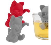 TOCCOOL 2Pcs Cute Cat Silicone Tea Infuser - Novelty Loose Leaf Strainer with Paw Design, Heat-Resistant & Dishwasher Safe for Tea Lovers, Home Office Use (Red/Grey)