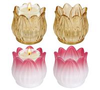 TOCCOOL 4 PCS Tulip Votive Candle Holders, Glass Candlestick, Flower Candlestick Cup for Wedding Table Decor, Party Supplies, Birthday Home Decor (Amber, Pink & White Gradient)