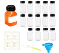 Toced 15Pcs 120ml Small Plastic Bottles with Lids for Juicing & Smoothies, Reusable Empty Clear Bottles with Label, Bulk Beverage Drink Mini Containers with Cap for Storing Juice Milk Water Beverages