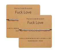 Toced 2 Pairs of Morse Code Bracelet Silver Plated Beads on Silk Cord Friendship Bracelet with Meaning Card, Secret Message for Friends (L)