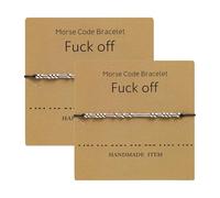 Toced 2 Pairs of Morse Code Bracelet Silver Plated Beads on Silk Cord Friendship Bracelet with Meaning Card, Secret Message Friends (O)