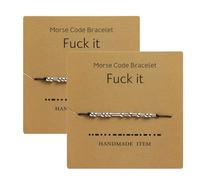 Toced 2 Pairs of Morse Code Bracelet Silver Plated Beads on Silk Cord Friendship Bracelet with Meaning Card, Secret Message for Friends (I)