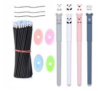 Toced 4Pcs 0.35mm Erasable Cartoon Animal Gel Pen with 20Pcs Refills and 4 Pcs Erasers Set, Cute Design Erasable Black Ink Gel Pens, Kids Adults Sketching, Drawing, School Office Supplies