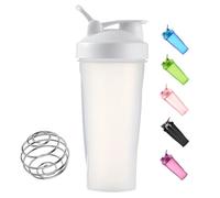 Toced Protein Shaker Bottle 600ml, Secure Leakproof Protein Shake Mixer Bottle, Steel Mixing Ball For Lump Free Smooth Shake, BPA Free, Dishwasher Safe for Gym & Sports Shaker Bottle (White)