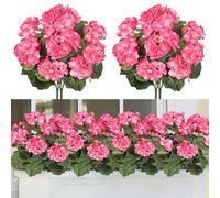 TOCHGREEN Artificial Pink Geranium Silk Flowers Outdoor Plant Bush 2 Bundles Faux Flowers Geraniums for Outdoors Floral Home Decor Indoor Garden Patio Vase Grave Cemetary Table Centerpieces Decor