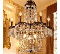 TOCHIC Crystal Chandelier for Dining Room, 25" French Empire Crystal Chandeliers for Bedroom, Rustic Farmhouse Antique Bronze Chandelier Light Fixture for Living Room Foyer Kitchen Island