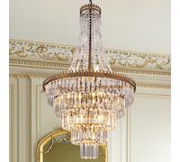 TOCHIC French Empire Crystal Chandelier Modern Farmhouse Chandeliers Ceiling Light for Foyer Entryway High Ceiling Vintage Antique Bronze Chandelier Light Fixture for Dining Living Room 24" D
