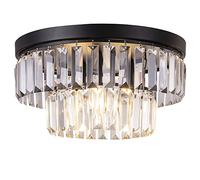 TOCHIC Small 14inch Black Crystal Chandelier, 3-Light Droplet Crystal Modern Flush Mount Light for Dinning Room, Hallway, Living Room, Restroom, Bedroom, Foyer