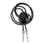 Tochispa bolo tie for man,handmade western cowboy alloy natural mix Leather Bolo Tie, Oval Black Stone Bolo Tie