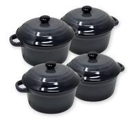 ToCi 4 x small casserole bowls with lid, mini ceramic oven dishes, 200 ml, round moulds, diameter 10 x 5 cm, small casserole dish, colour: anthracite, set of 4