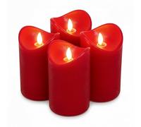 ToCi LED Candle Set Red with 4 Flameless Real Wax Candles with Moving Flame and Timer - 4 Candles - Diameter 7.5 x 12.5 cm