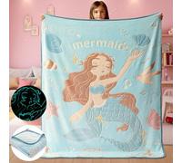Tociwih Glow in The Dark Mermaid Blanket Throw Gifts for Girls Kid Blankets Super Soft 3 4 5 6 7 8 9 Year Old Girl Gift Ideas Girls Toys Age 6-8 Mermaid Toys Birthday Gifts 50"x 60"