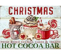 TOCMANE Christmas Hot Cocoa Bar Vintage Ski Warning Sign - Let It Snow Sign, Snowman, Winter Snowflake - 8x12 inch