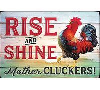 TOCMANE Gloryboom Rise and Shine Mother Chicken Decor Chicken Sign Funny Chicken Chicken Metal Tin Sign Wall Plaque for Home Kitchen Bar Coffee Shop 8x12 Inch