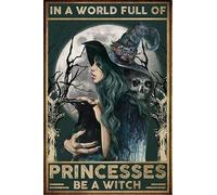 TOCMANE in A World Full of Princesses Be A Witch Halloween Metal Tin Poster Indoor & Outdoor Home Bar Coffee Kitchen Wall Decor Halloween Painting Metal Plate 8x12 inch